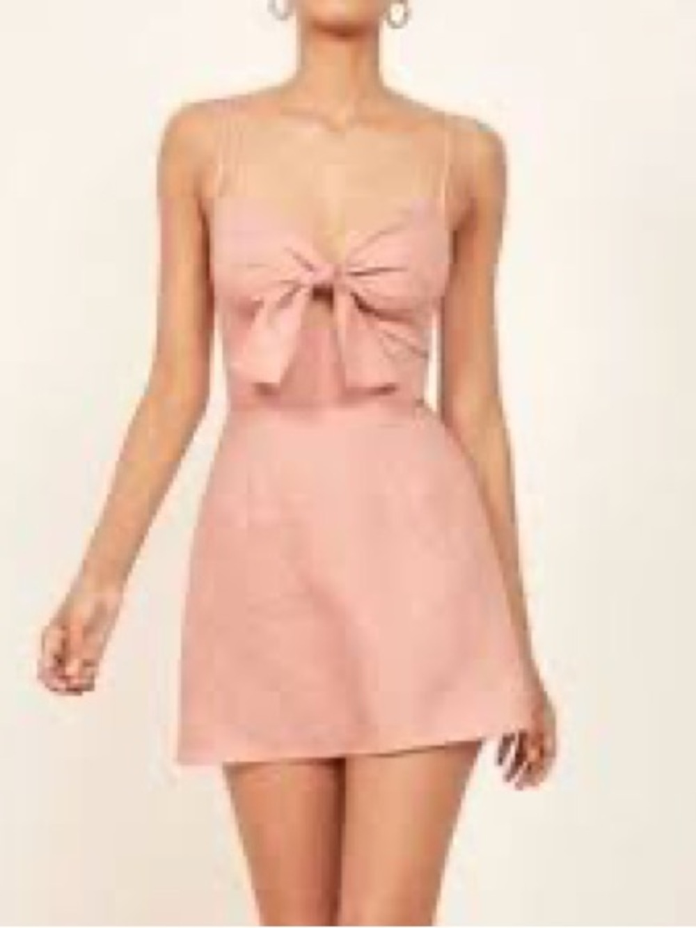 Reformation Pink Linen Bow Mini Dress Size 0 ✨